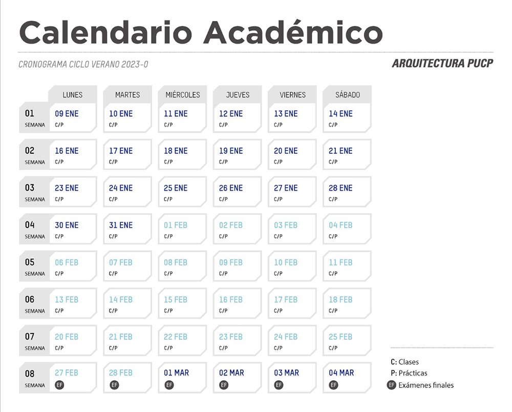 Calendario Arquitectura PUCP